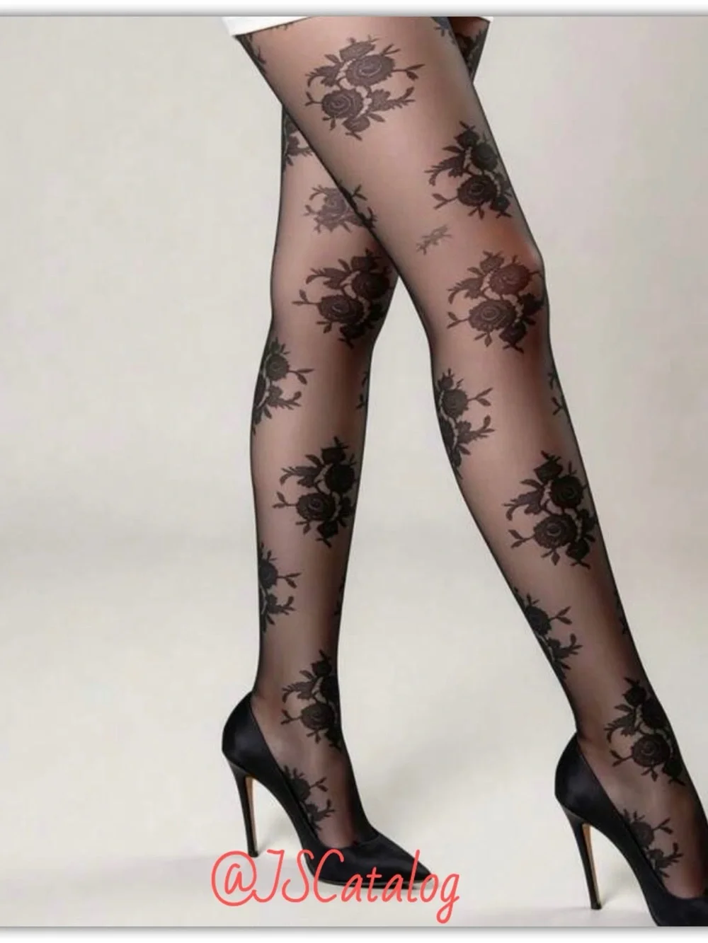 JSCatalog Black Floral Sheer Tights
